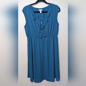 Thyme Maternity Sleeveless Ruffle V-Neck Teal Women's Dress